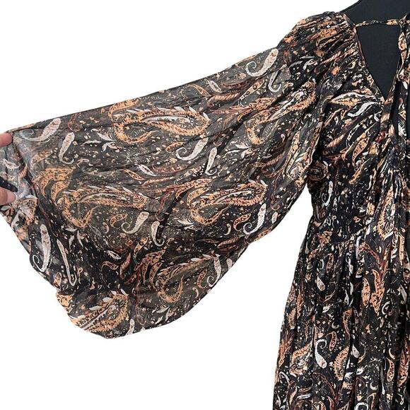 Miss Me Womens Boho Chiffon Paisley Printed Mini Dress Brown Size Medium - Picture 4 of 6